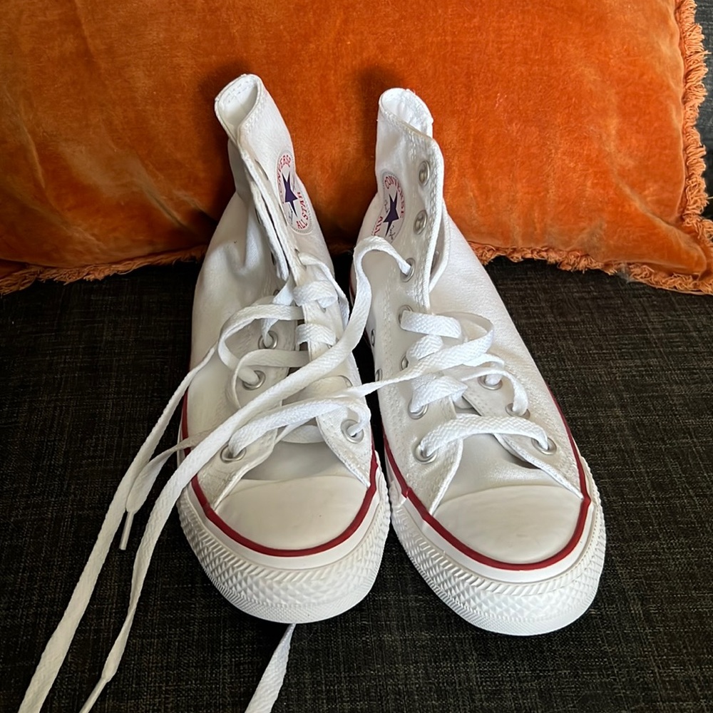 Converse White High-Top Sneakers with Red Trim